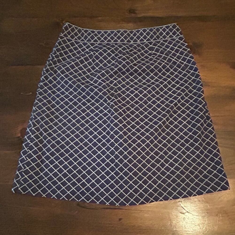 LL Bean Anchor Skirt Women 8 Navy Blue Nautical A-Line Cotton Grid Preppy Summer - Picture 3 of 5